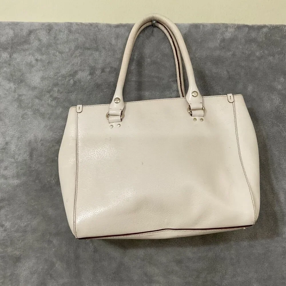 Kate Spade Leather Handbag/tote Ivory Triple compartment footed bag